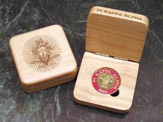 Pi Kappa Alpha laser engraved challenge coin presentation box